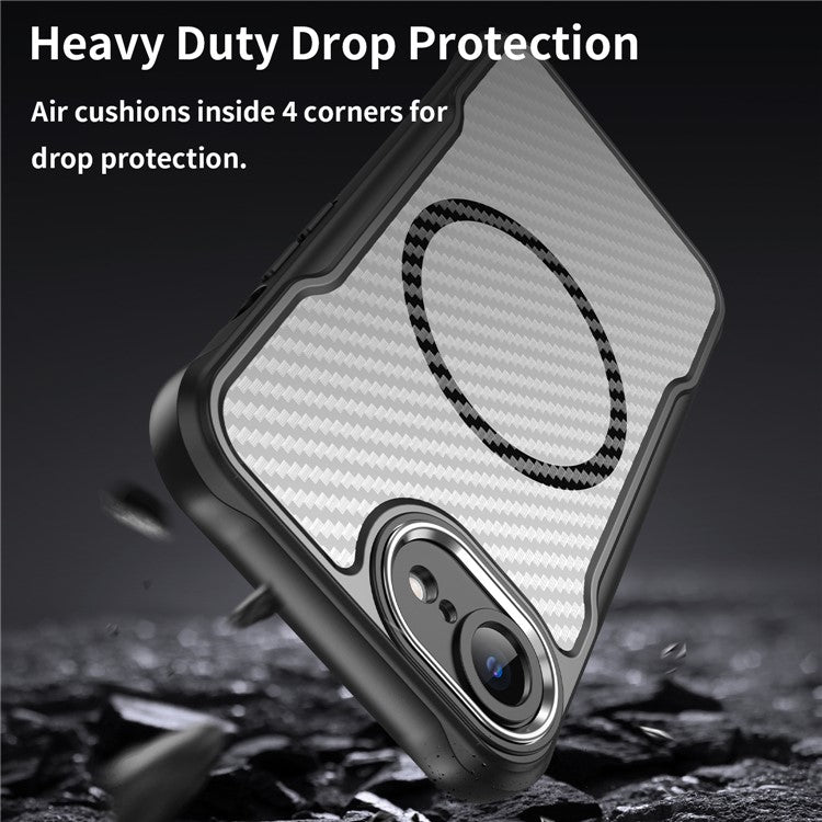 For iPhone 16e Case TPU+PC Carbon Fiber Phone Cover Compatible with MagSafe - Black
