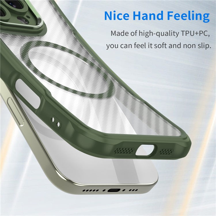 For iPhone 16e Case TPU+PC Carbon Fiber Phone Cover Compatible with MagSafe - Green