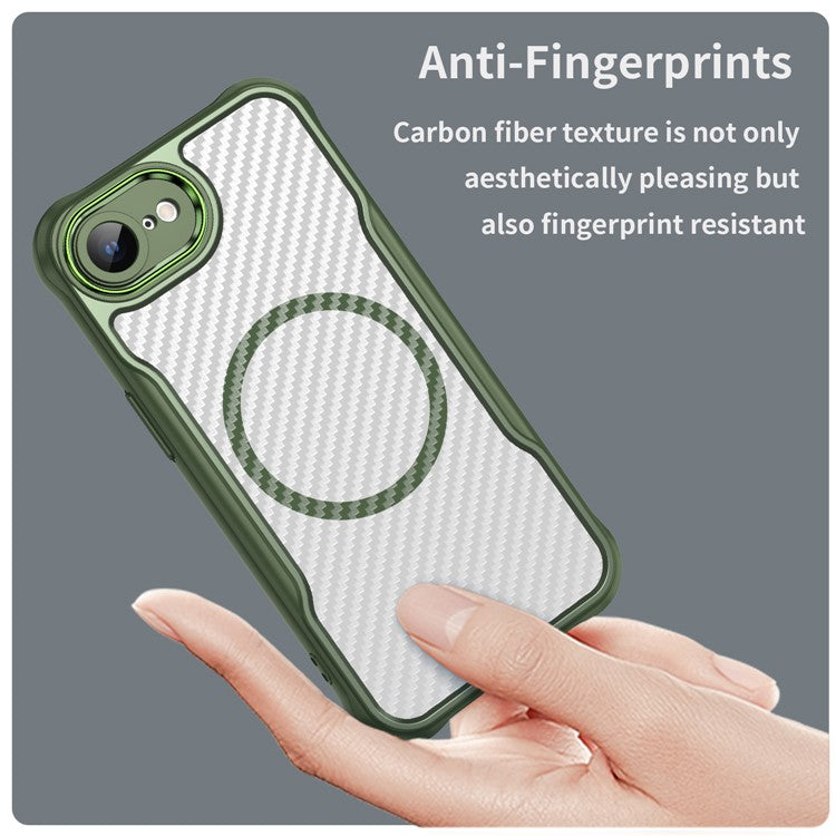 For iPhone 16e Case TPU+PC Carbon Fiber Phone Cover Compatible with MagSafe - Green