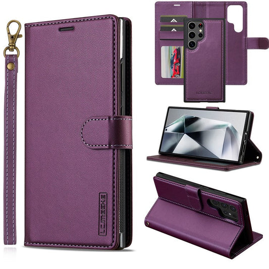 LC.IMEEKE L2 Series for Samsung Galaxy S24 Ultra Case PU Leather Wallet Detachable Magnetic Phone Cover - Purple