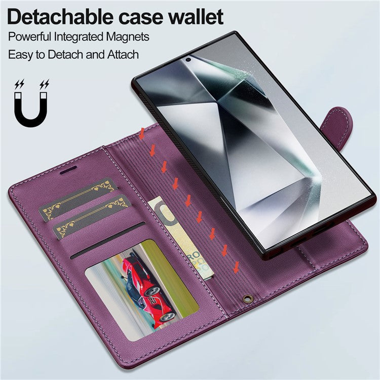 LC.IMEEKE L2 Series for Samsung Galaxy S24 Ultra Case PU Leather Wallet Detachable Magnetic Phone Cover - Purple
