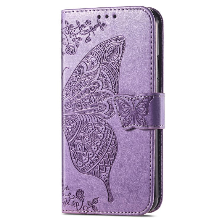 For iPhone 16 Plus Case PU Leather Wallet Phone Cover Butterfly Pattern - Light Purple
