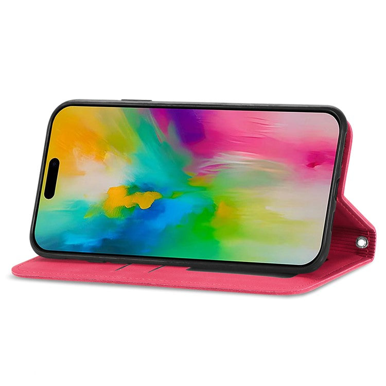 For iPhone 16 Plus Case Skin Touch Feeling Leather Card Holder Phone Cover Magnetic Absorption - Red