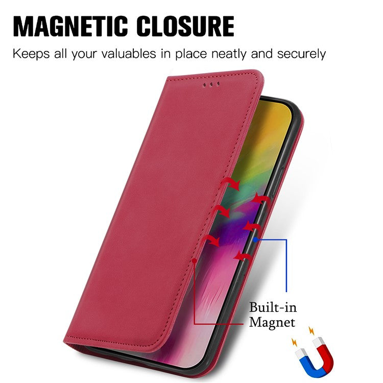 For iPhone 16 Plus Case Skin Touch Feeling Leather Card Holder Phone Cover Magnetic Absorption - Red