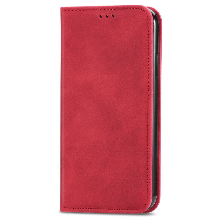 For iPhone 16 Plus Case Skin Touch Feeling Leather Card Holder Phone Cover Magnetic Absorption - Red