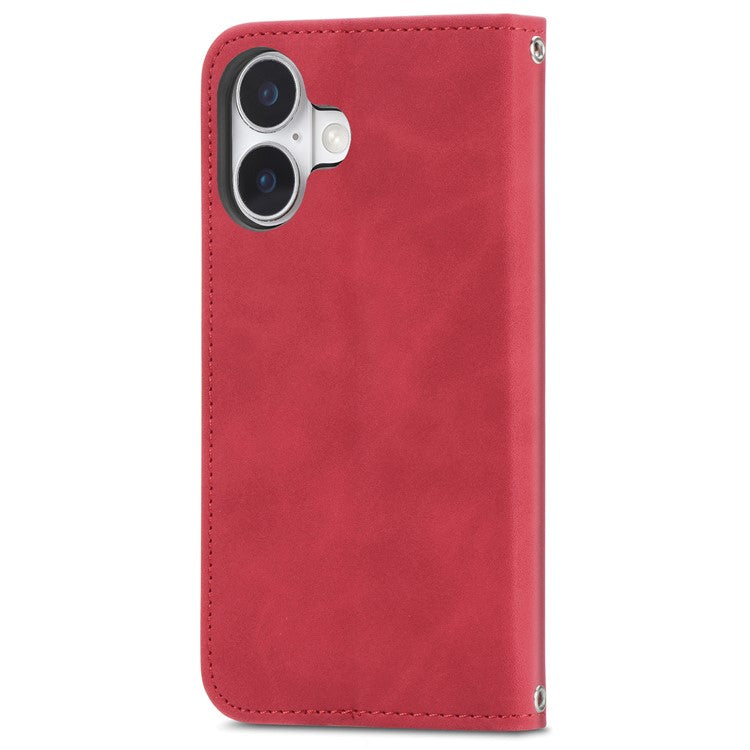 For iPhone 16 Plus Case Skin Touch Feeling Leather Card Holder Phone Cover Magnetic Absorption - Red