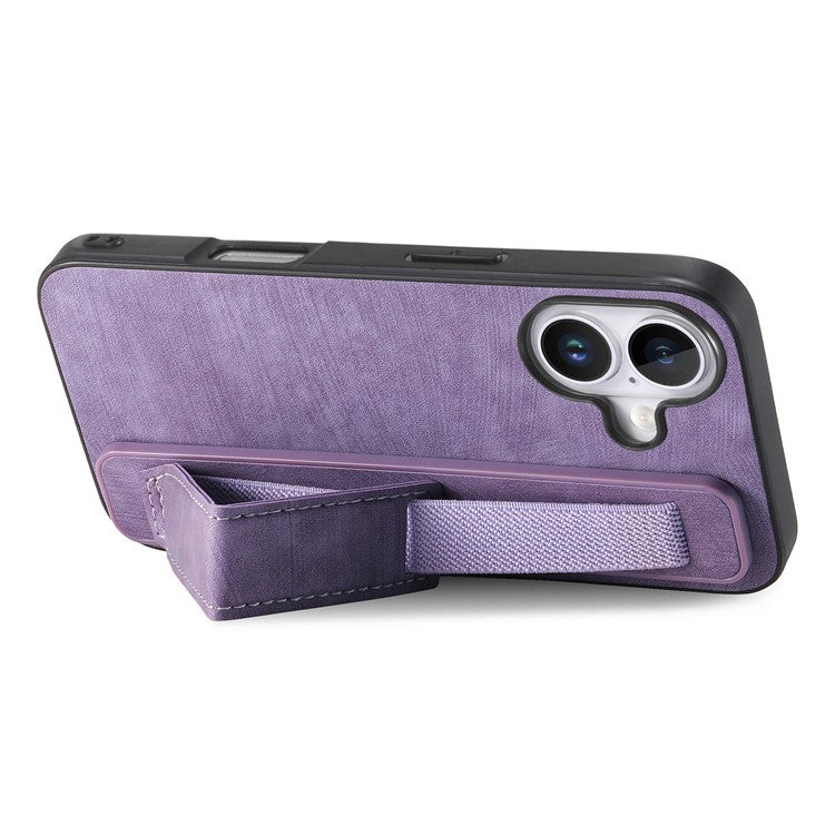 D11 For iPhone 16 Case Wristband Leather + TPU Phone Cover - Purple