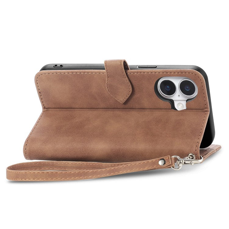 For iPhone 16 Case Zipper Wallet PU Leather Flower Imprint Phone Cover - Brown