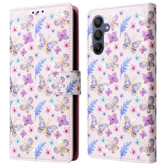 For Samsung Galaxy A16 5G / A16 4G Case RFID Blocking Flower Leather Phone Cover - Butterfly Flower