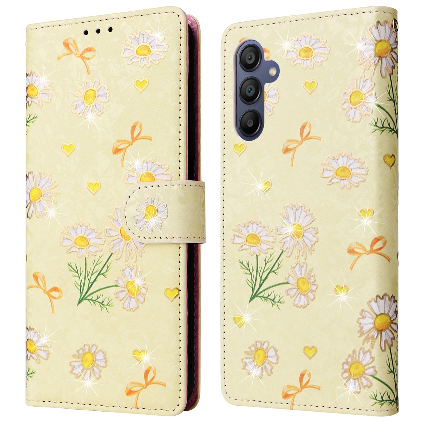 For Samsung Galaxy A16 5G / A16 4G Case RFID Blocking Flower Leather Phone Cover - Yellow Daisy