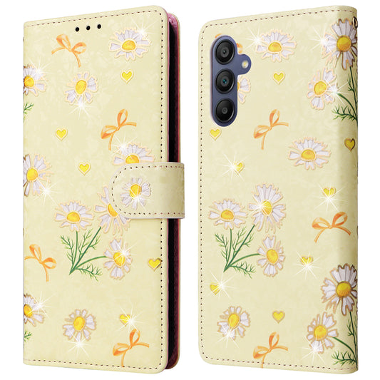For Samsung Galaxy A16 5G / A16 4G Case RFID Blocking Flower Leather Phone Cover - Yellow Daisy