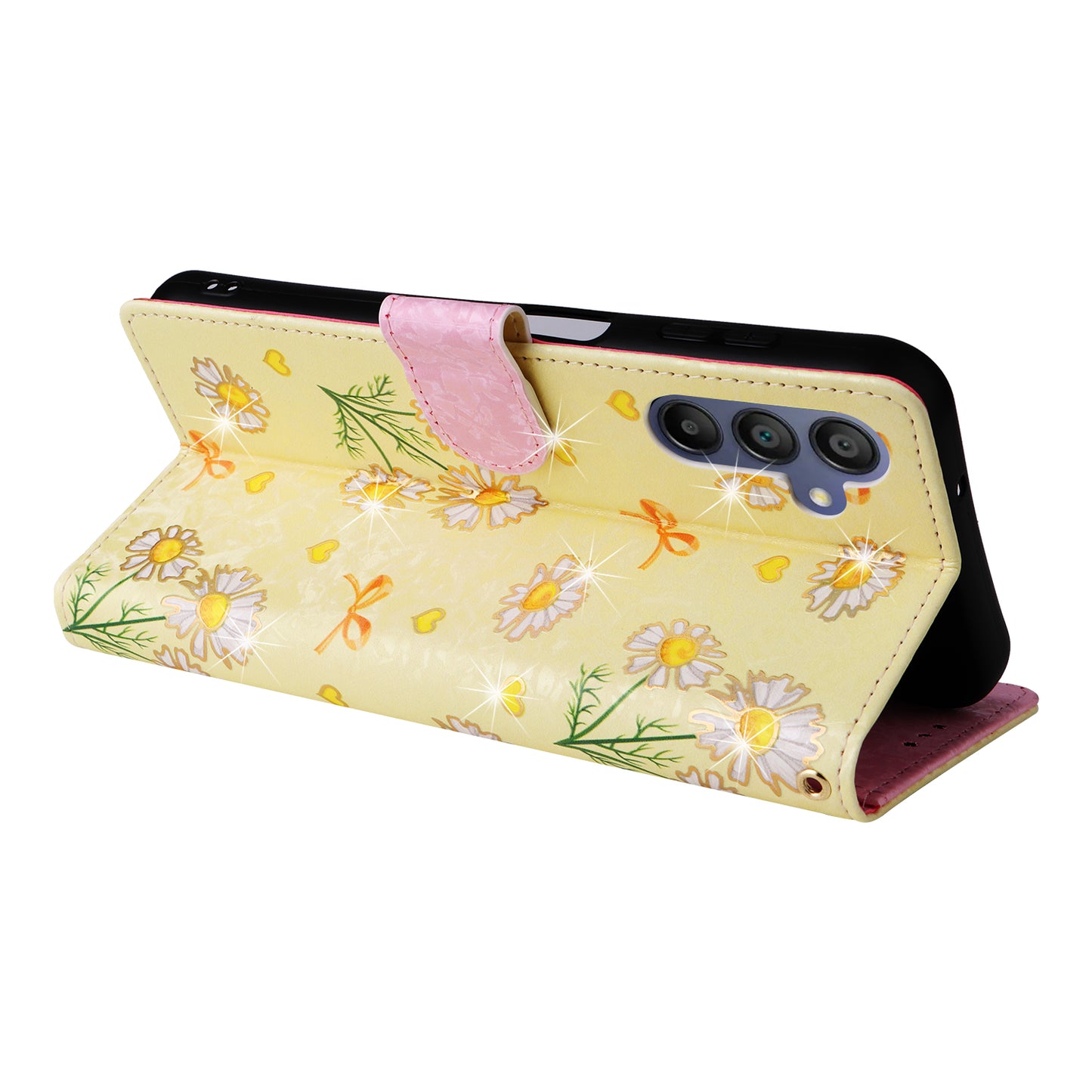 For Samsung Galaxy A16 5G / A16 4G Case RFID Blocking Flower Leather Phone Cover - Yellow Daisy