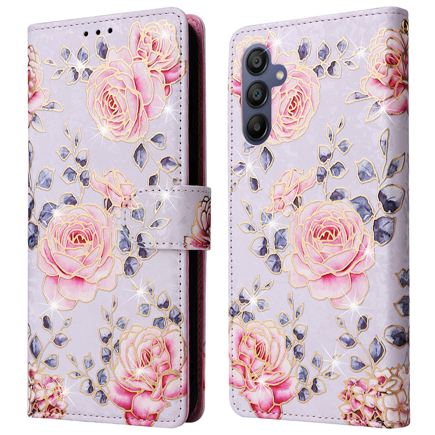 For Samsung Galaxy A16 5G / A16 4G Case RFID Blocking Flower Leather Phone Cover - Rose Flower