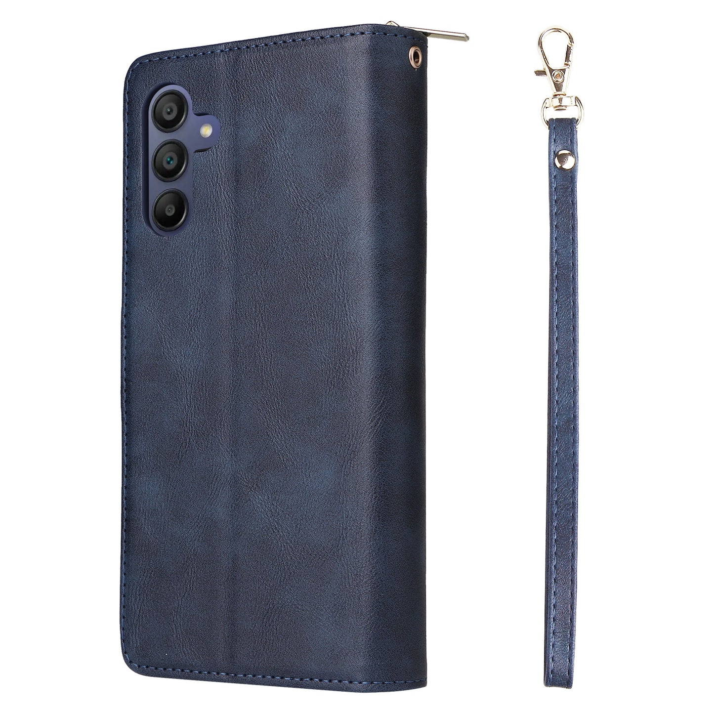 For Samsung Galaxy A16 5G / A16 4G Case Zipper Pocket PU Leather Phone Cover with Hand Strap - Blue