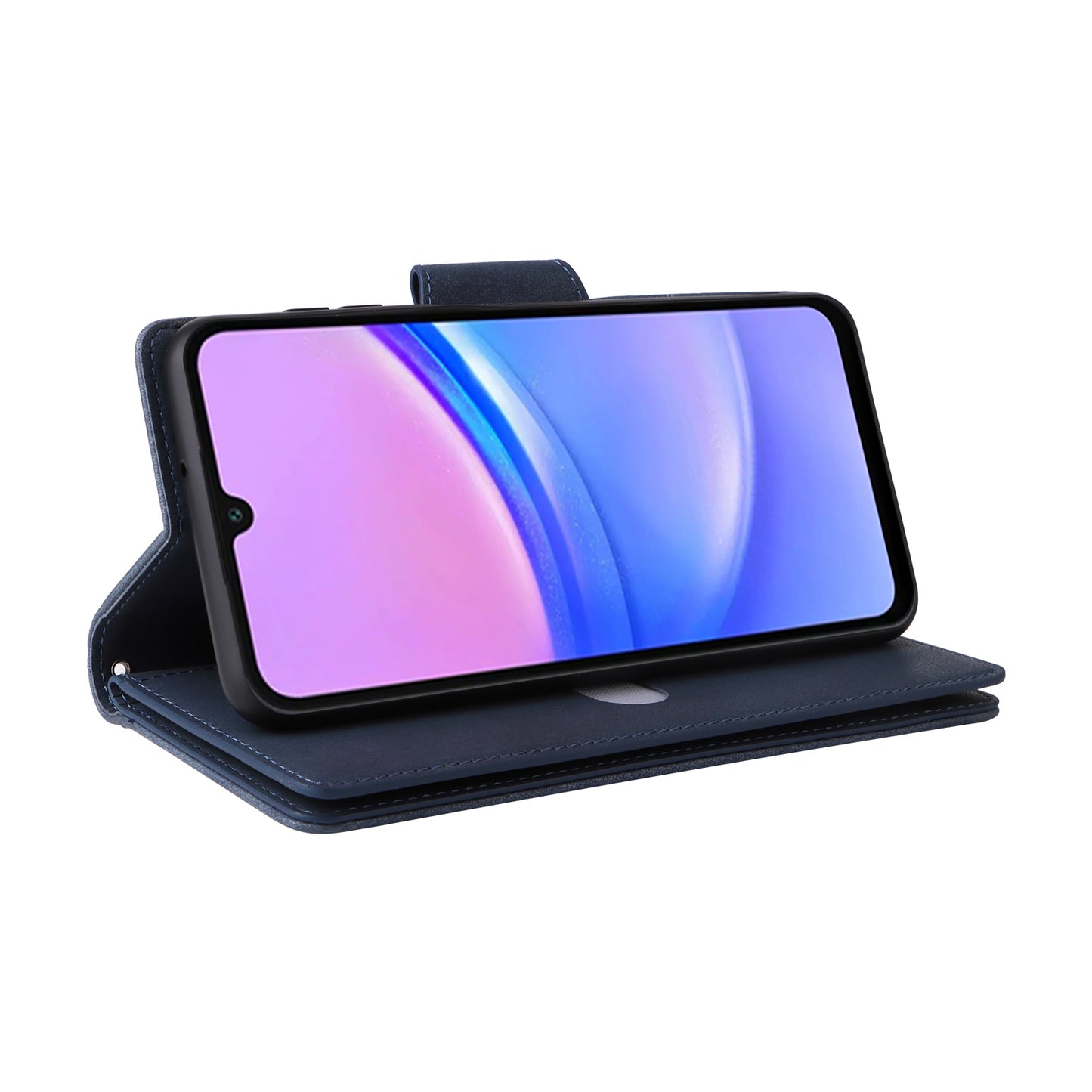 For Samsung Galaxy A16 5G / A16 4G Case Zipper Wallet Leather Stand Phone Cover Rivet Decor - Blue