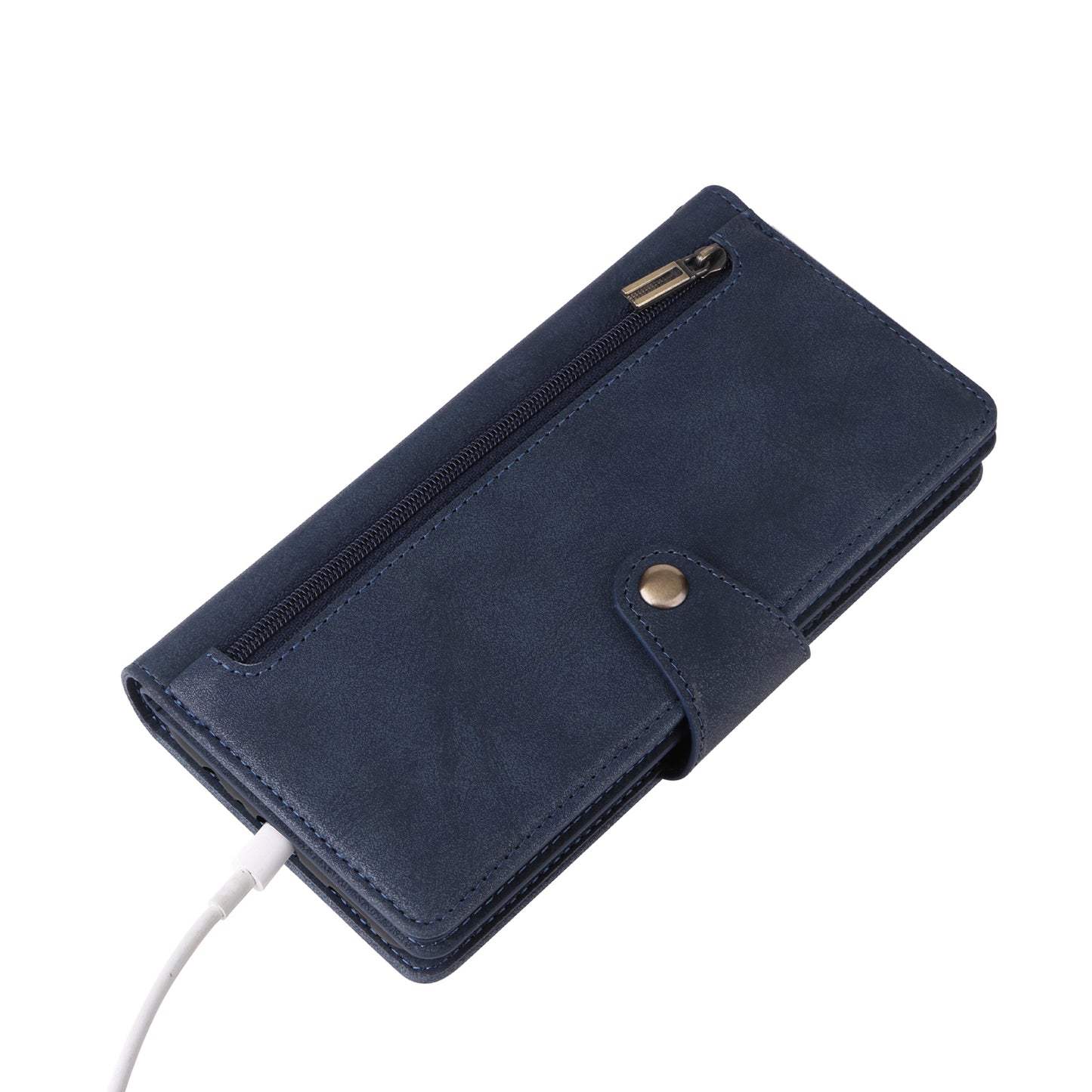 For Samsung Galaxy A16 5G / A16 4G Case Zipper Wallet Leather Stand Phone Cover Rivet Decor - Blue