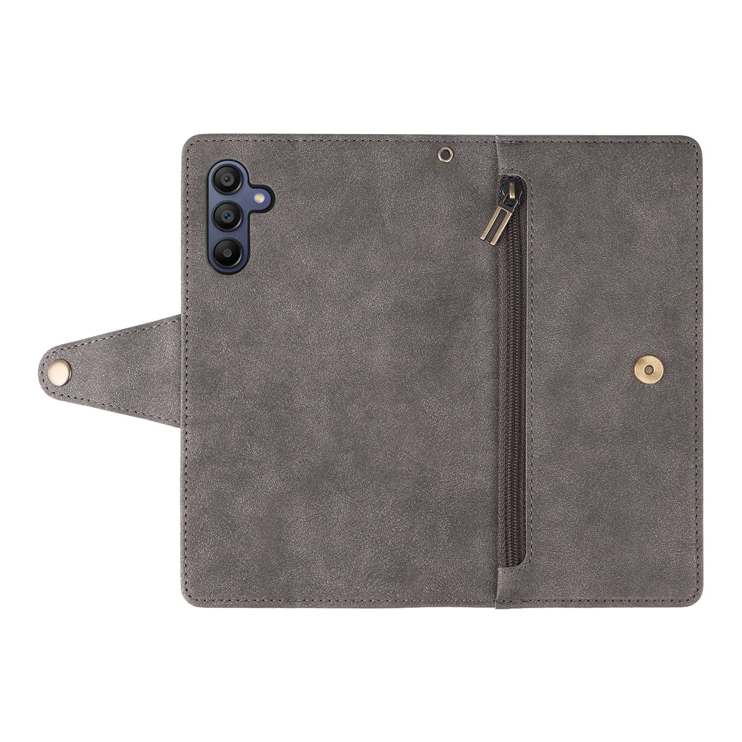 For Samsung Galaxy A16 5G / A16 4G Case Zipper Wallet Leather Stand Phone Cover Rivet Decor - Grey