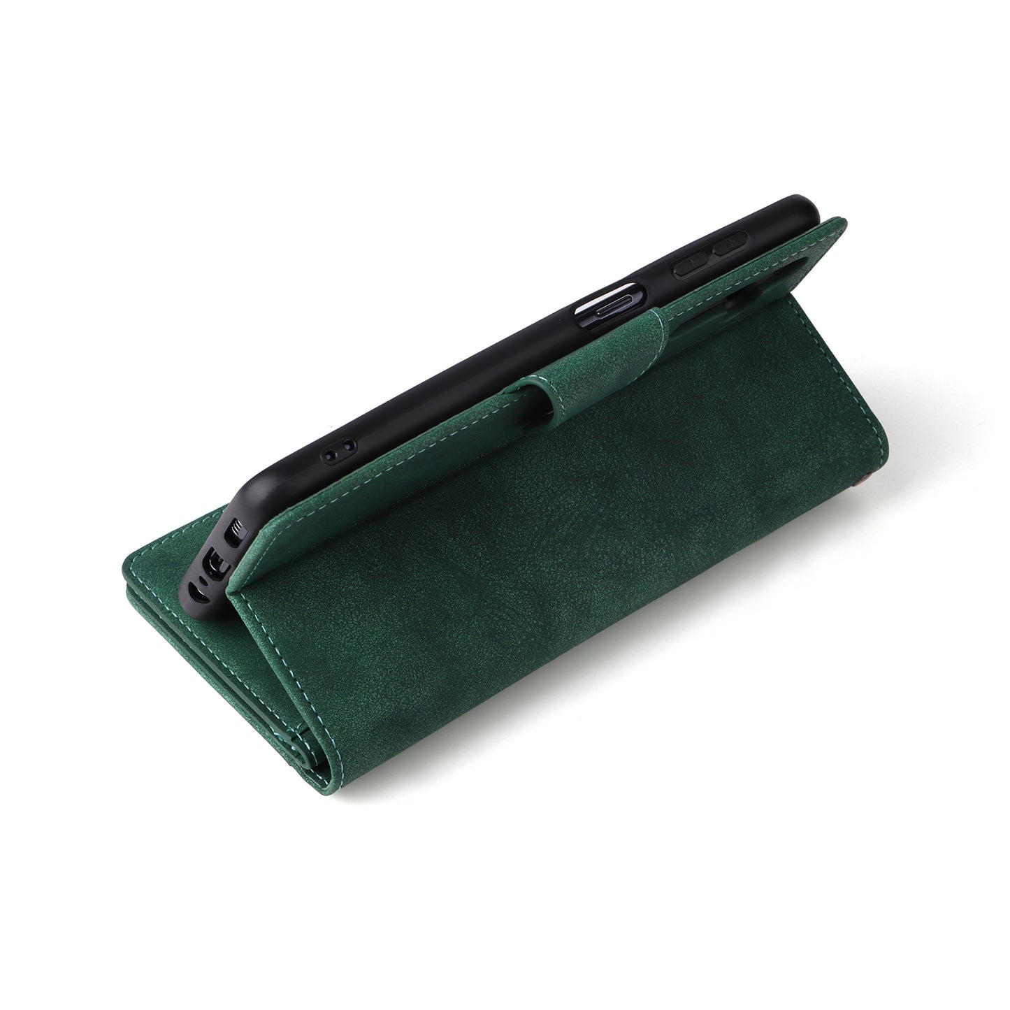 For Samsung Galaxy A16 5G / A16 4G Case Zipper Wallet Leather Stand Phone Cover Rivet Decor - Green