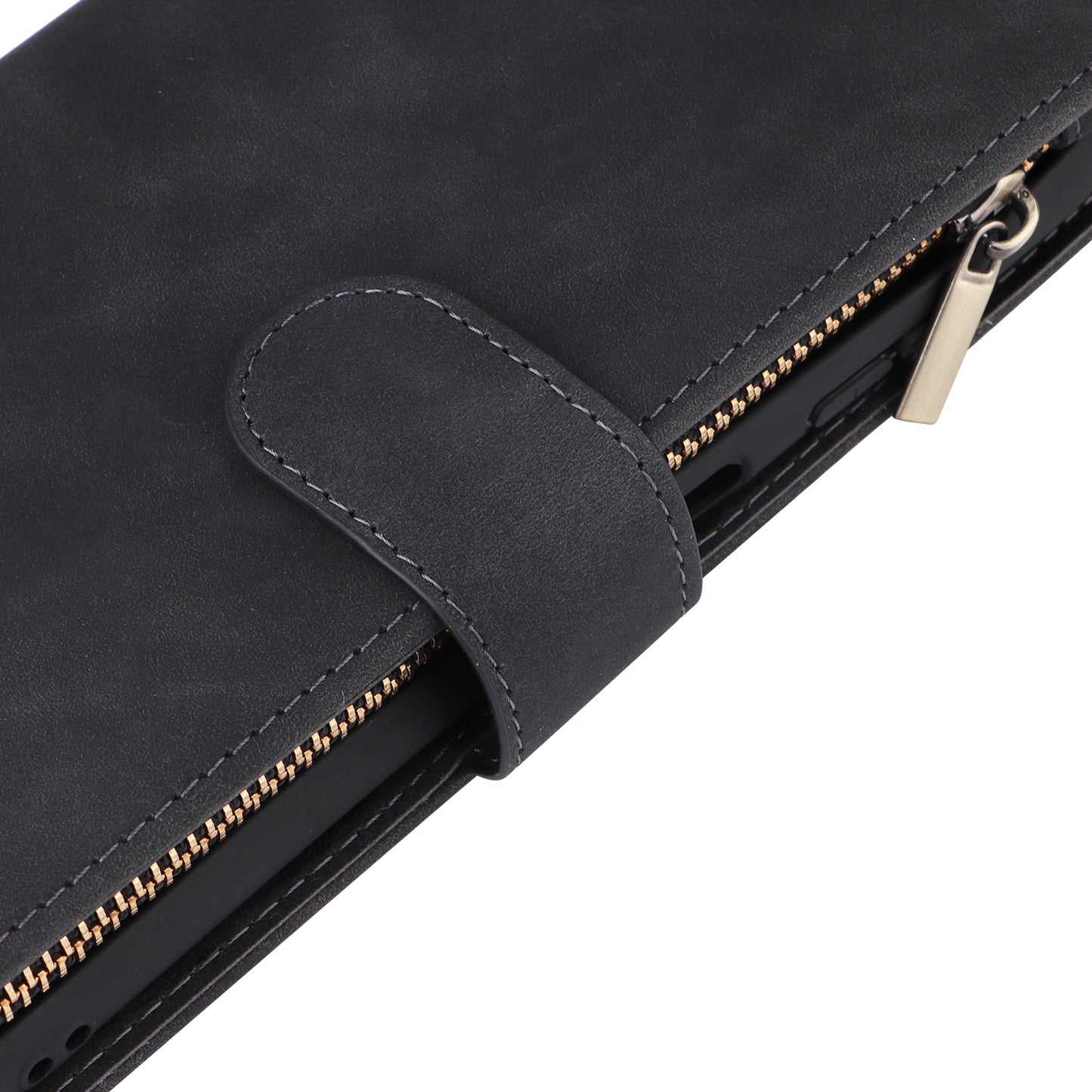 For Samsung Galaxy A16 5G / A16 4G Case Zipper Wallet Multiple Card Slots Leather Phone Cover - Black