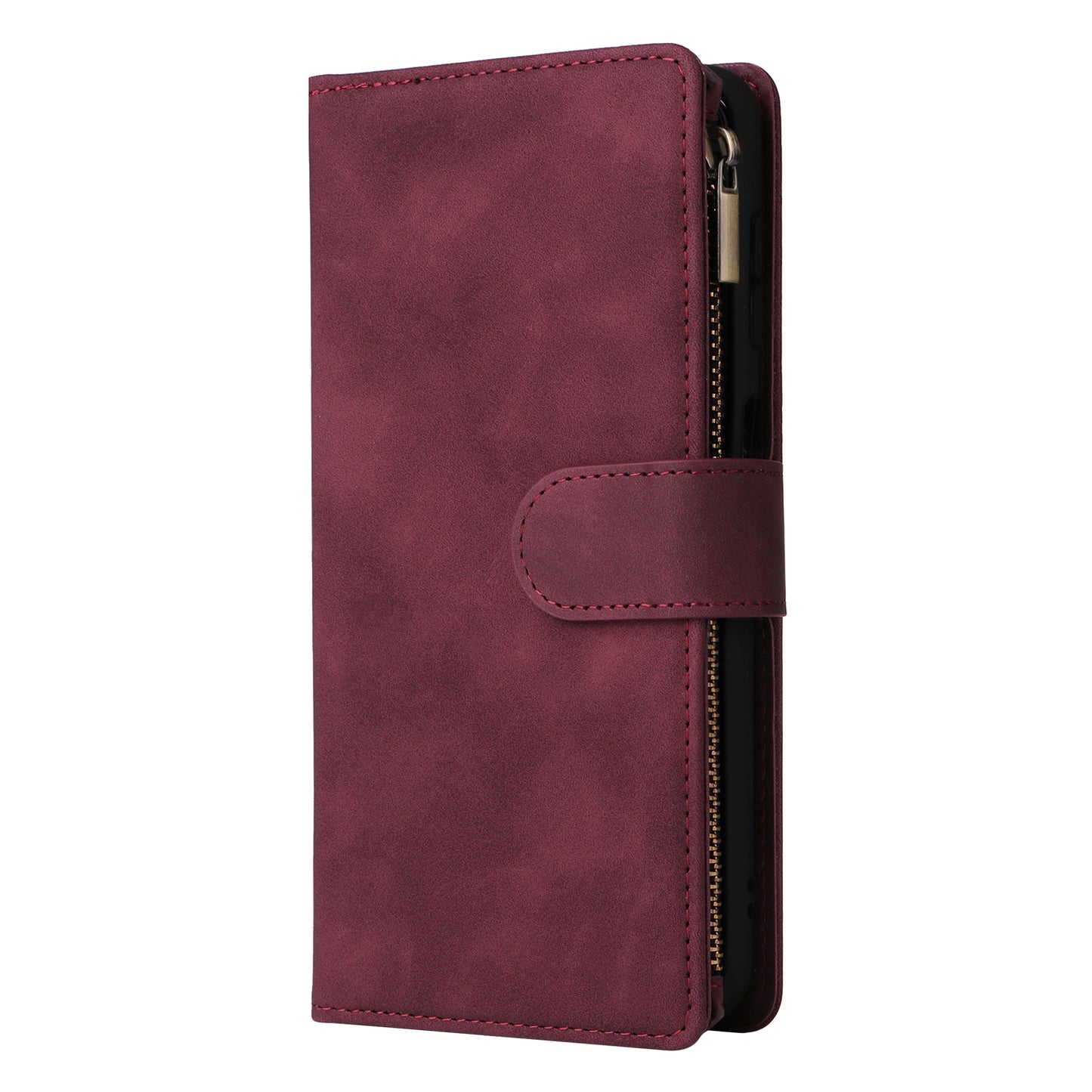 For Samsung Galaxy A16 5G / A16 4G Case Zipper Wallet Multiple Card Slots Leather Phone Cover - Wine Red