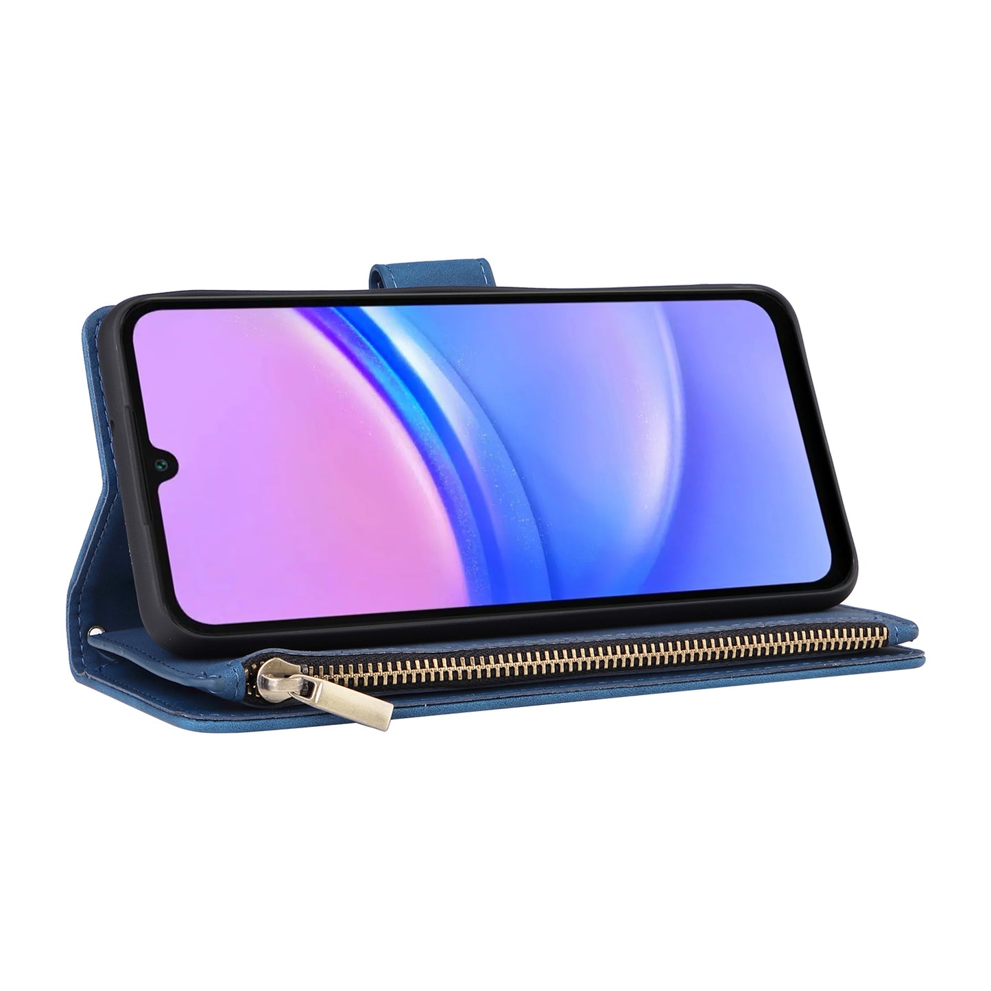 For Samsung Galaxy A16 5G / A16 4G Case Zipper Wallet Multiple Card Slots Leather Phone Cover - Blue