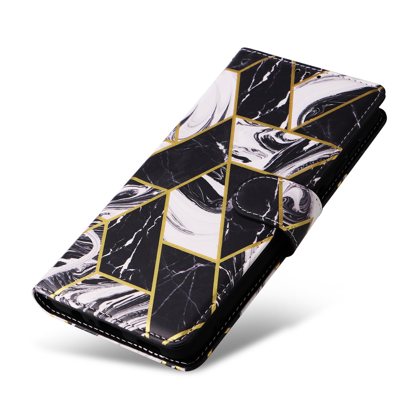 For Samsung Galaxy A16 5G / A16 4G Case Lacquered Marble Pattern Leather Phone Cover - Black
