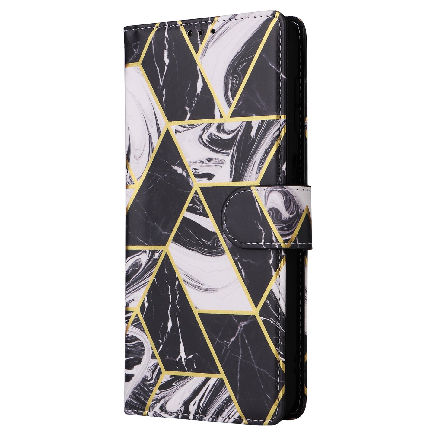 For Samsung Galaxy A16 5G / A16 4G Case Lacquered Marble Pattern Leather Phone Cover - Black