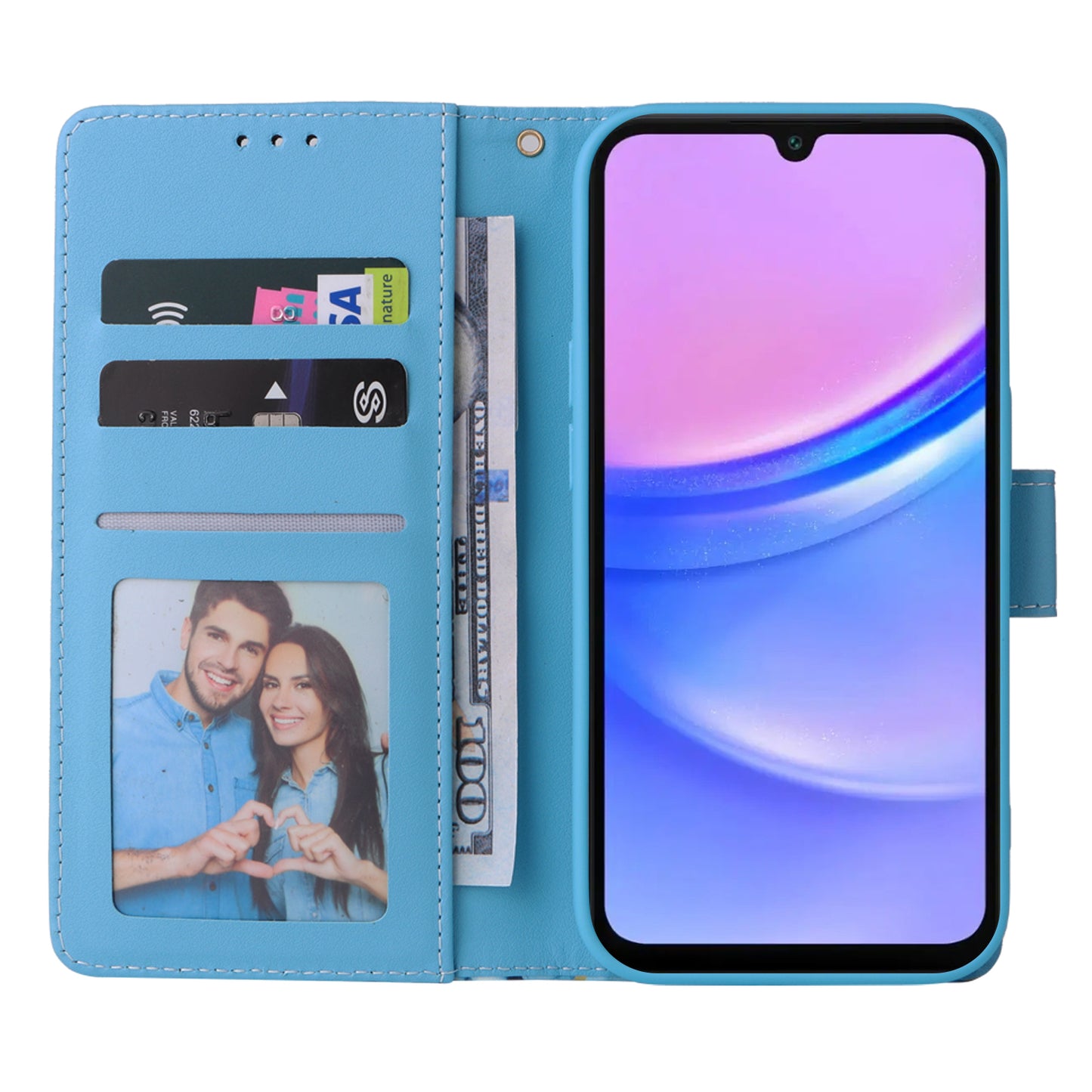 For Samsung Galaxy A16 5G / A16 4G Case Lacquered Marble Pattern Leather Phone Cover - Blue