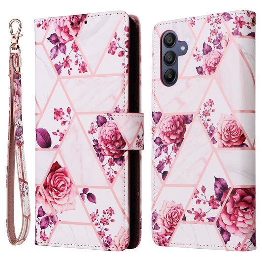 For Samsung Galaxy A16 5G / A16 4G Case Lacquered Marble Pattern Leather Phone Cover - Rose Gold