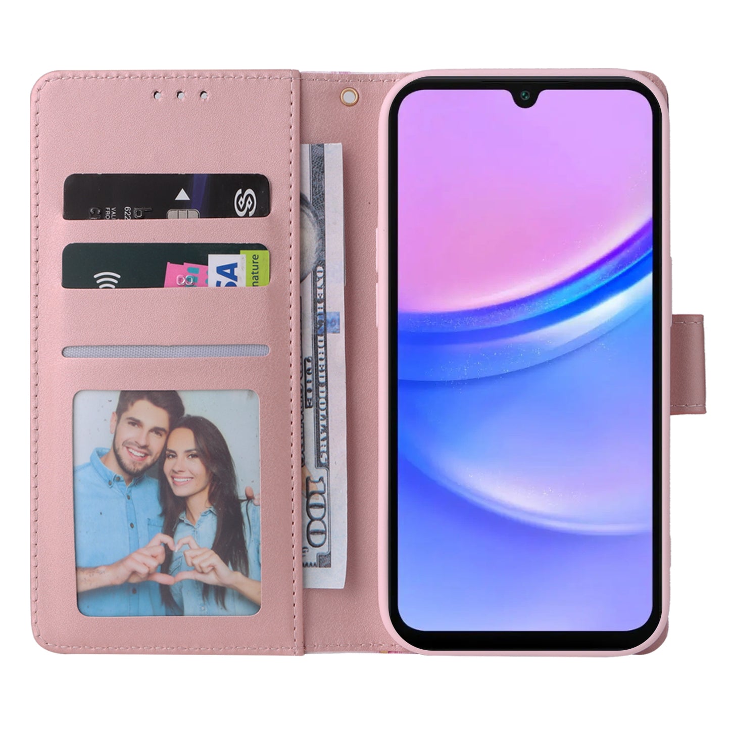 For Samsung Galaxy A16 5G / A16 4G Case Lacquered Marble Pattern Leather Phone Cover - Rose Gold