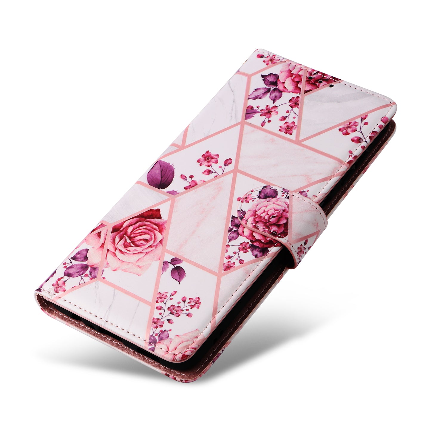 For Samsung Galaxy A16 5G / A16 4G Case Lacquered Marble Pattern Leather Phone Cover - Rose Gold