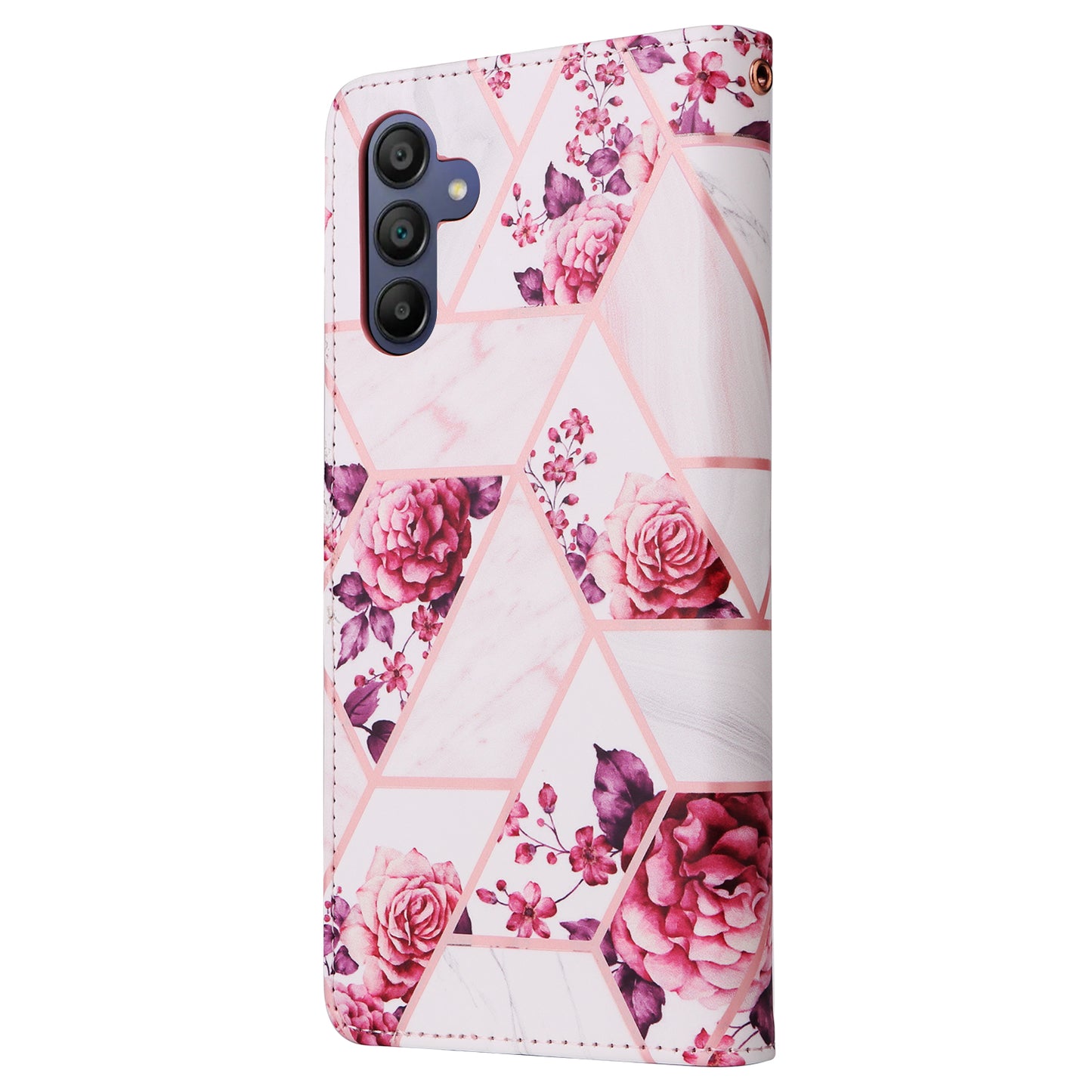 For Samsung Galaxy A16 5G / A16 4G Case Lacquered Marble Pattern Leather Phone Cover - Rose Gold