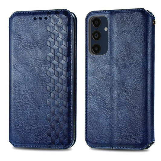 For Samsung Galaxy A16 5G Case Rhombus Imprint PU Leather Wallet Phone Cover - Blue