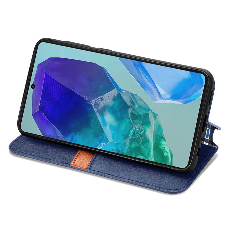 For Samsung Galaxy A16 5G Case Rhombus Imprint PU Leather Wallet Phone Cover - Blue