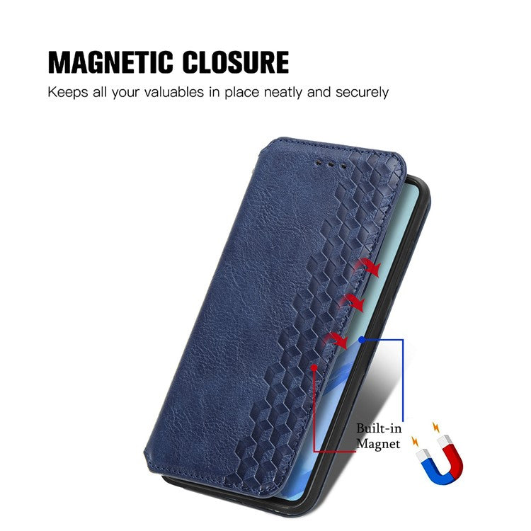 For Samsung Galaxy A16 5G Case Rhombus Imprint PU Leather Wallet Phone Cover - Blue