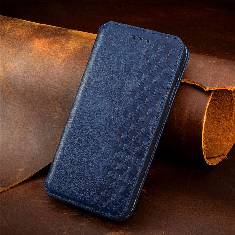 For Samsung Galaxy A16 5G Case Rhombus Imprint PU Leather Wallet Phone Cover - Blue