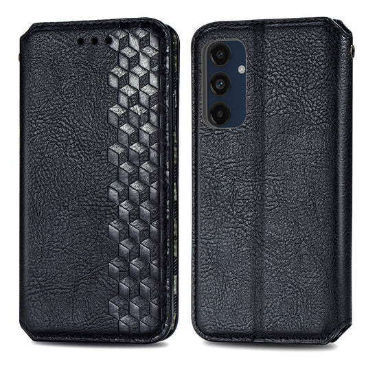 For Samsung Galaxy A16 5G / A16 4G Case Rhombus Imprint PU Leather Wallet Phone Cover - Black
