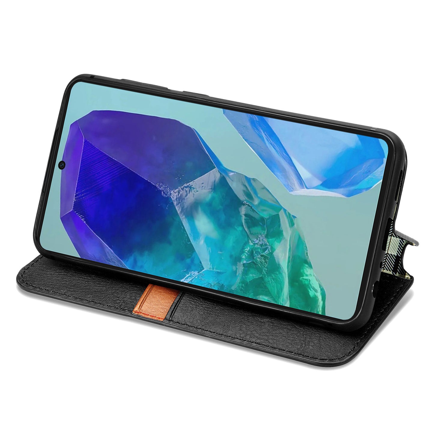 For Samsung Galaxy A16 5G / A16 4G Case Rhombus Imprint PU Leather Wallet Phone Cover - Black