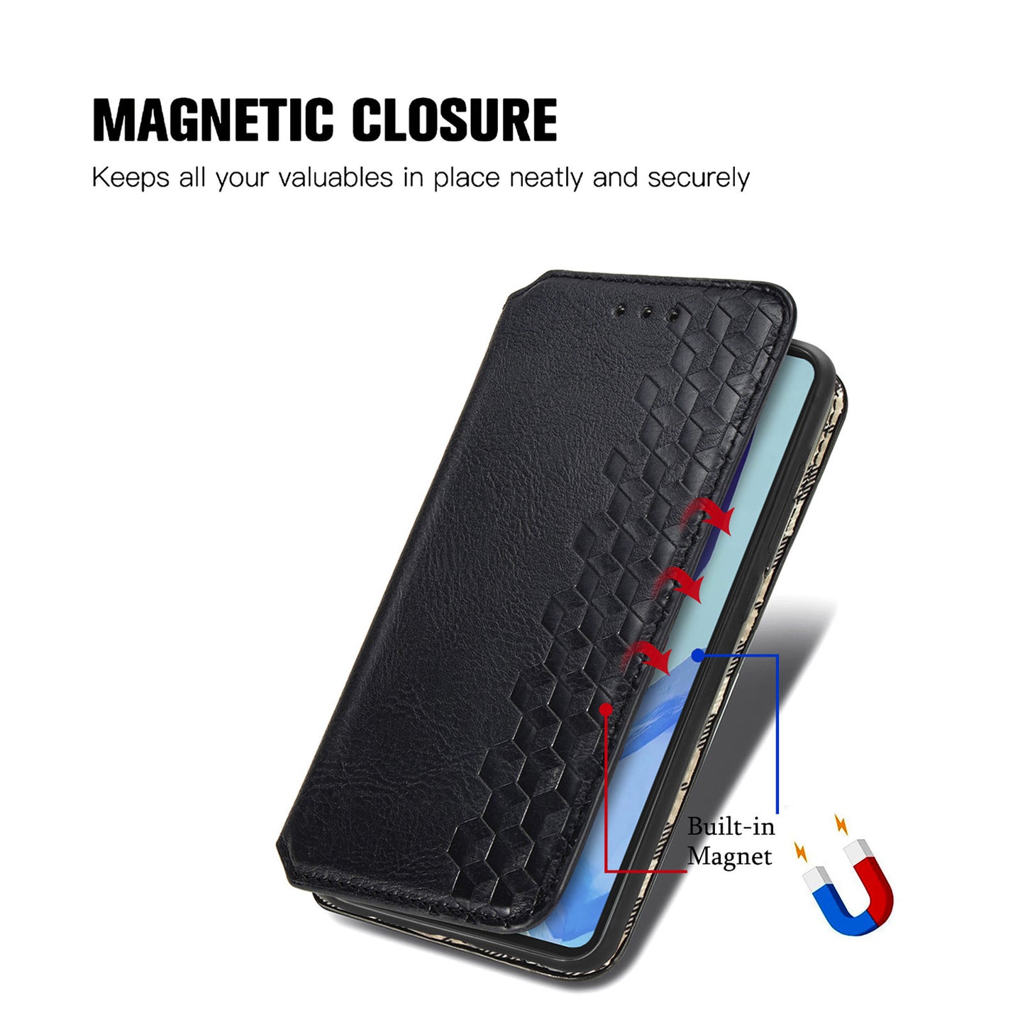 For Samsung Galaxy A16 5G / A16 4G Case Rhombus Imprint PU Leather Wallet Phone Cover - Black