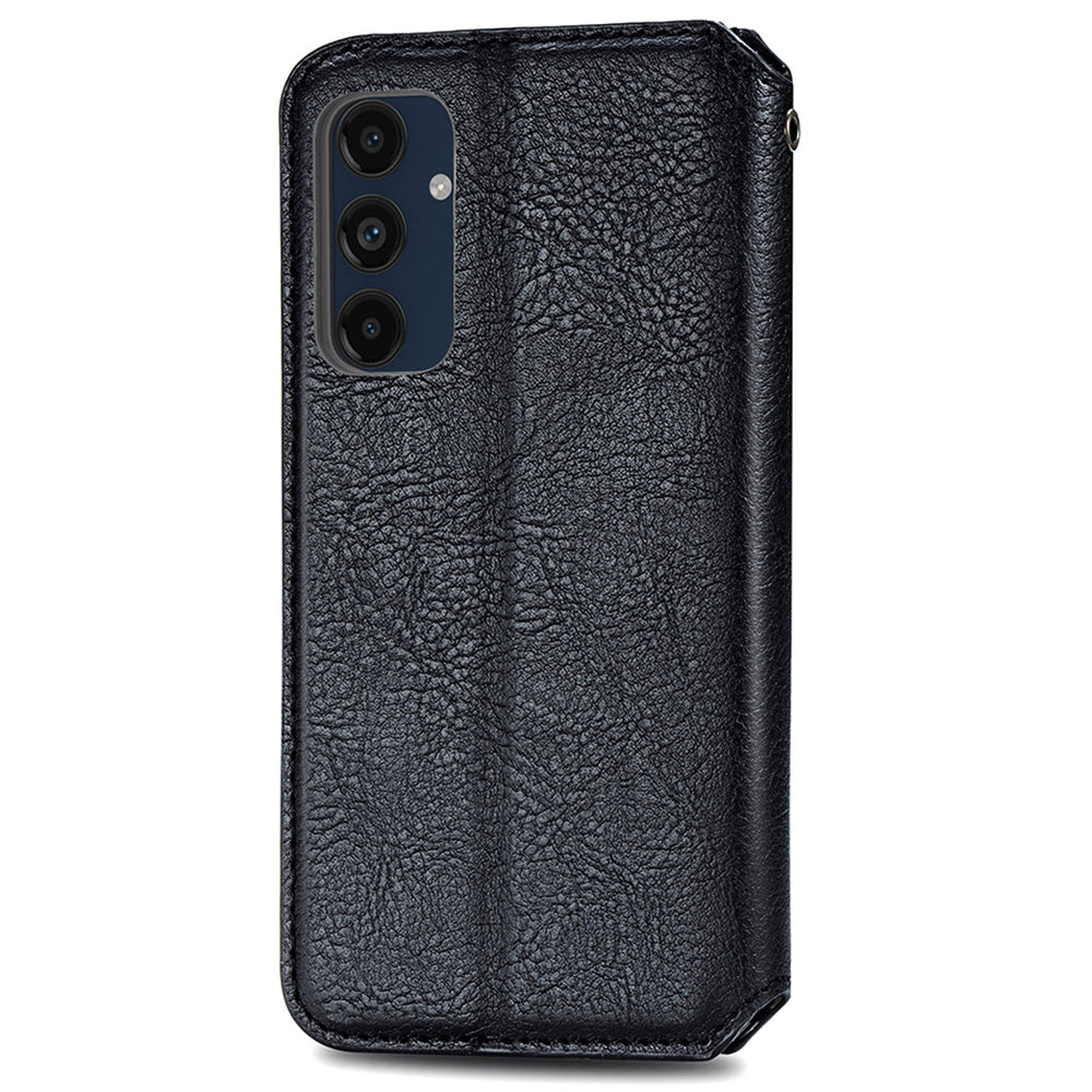 For Samsung Galaxy A16 5G / A16 4G Case Rhombus Imprint PU Leather Wallet Phone Cover - Black