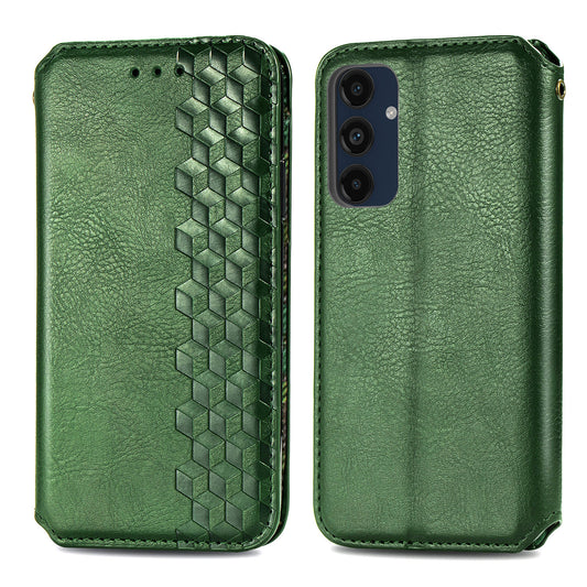 For Samsung Galaxy A16 5G / A16 4G Case Rhombus Imprint PU Leather Wallet Phone Cover - Green
