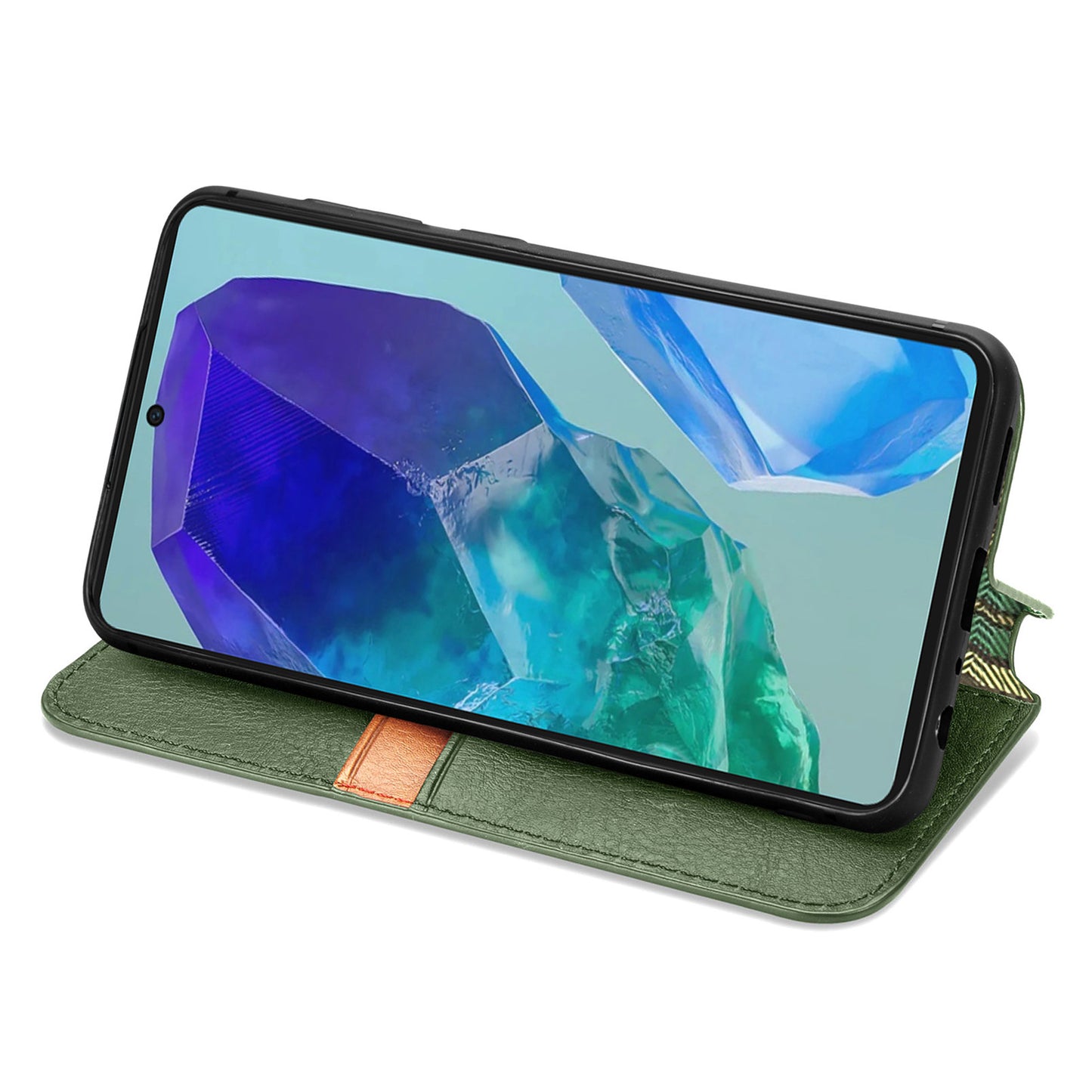 For Samsung Galaxy A16 5G / A16 4G Case Rhombus Imprint PU Leather Wallet Phone Cover - Green