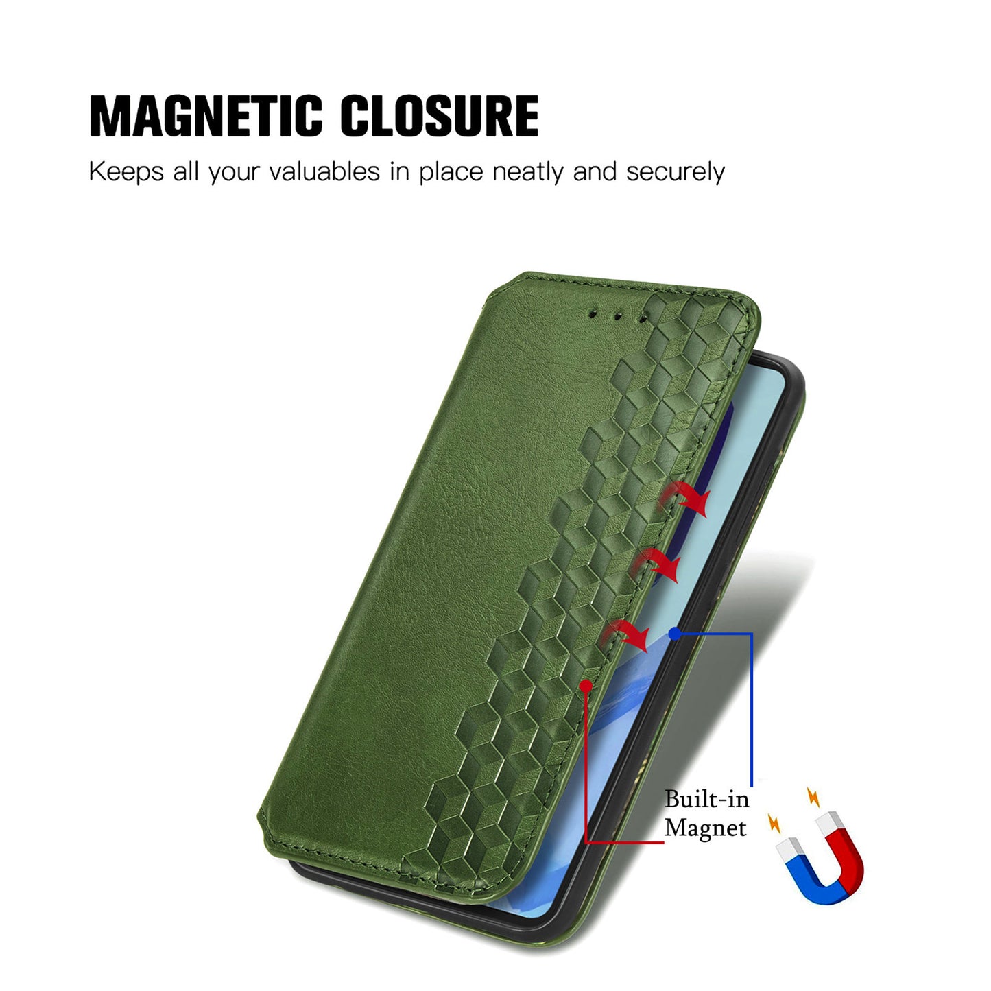 For Samsung Galaxy A16 5G / A16 4G Case Rhombus Imprint PU Leather Wallet Phone Cover - Green
