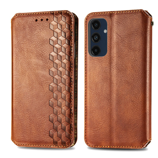 For Samsung Galaxy A16 5G / A16 4G Case Rhombus Imprint PU Leather Wallet Phone Cover - Brown
