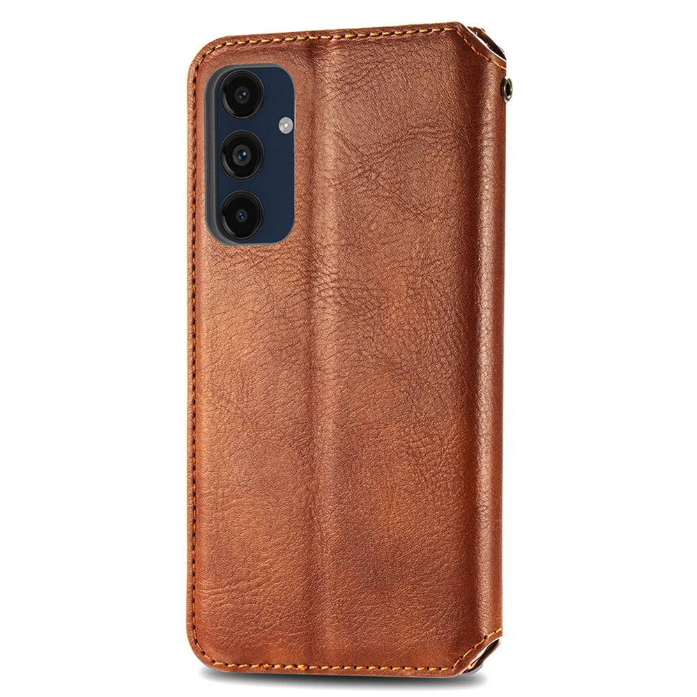 For Samsung Galaxy A16 5G / A16 4G Case Rhombus Imprint PU Leather Wallet Phone Cover - Brown