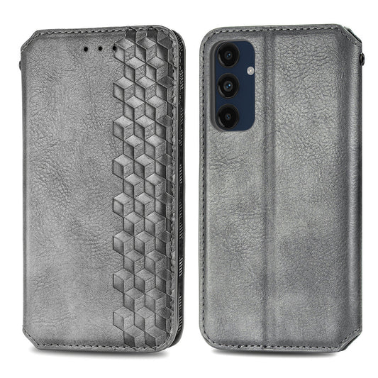 For Samsung Galaxy A16 5G / A16 4G Case Rhombus Imprint PU Leather Wallet Phone Cover - Grey