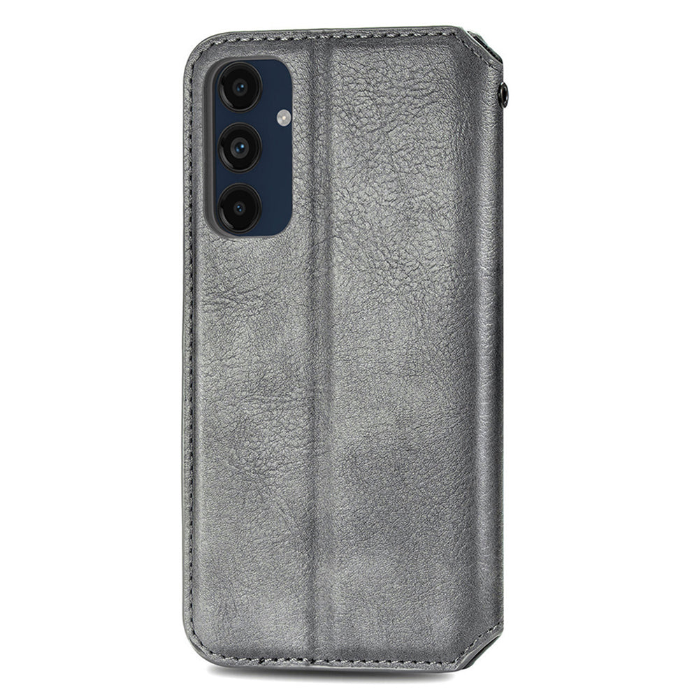 For Samsung Galaxy A16 5G / A16 4G Case Rhombus Imprint PU Leather Wallet Phone Cover - Grey