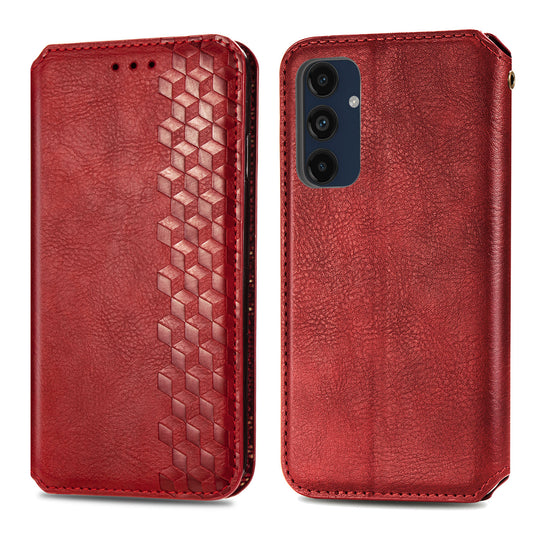 For Samsung Galaxy A16 5G / A16 4G Case Rhombus Imprint PU Leather Wallet Phone Cover - Red