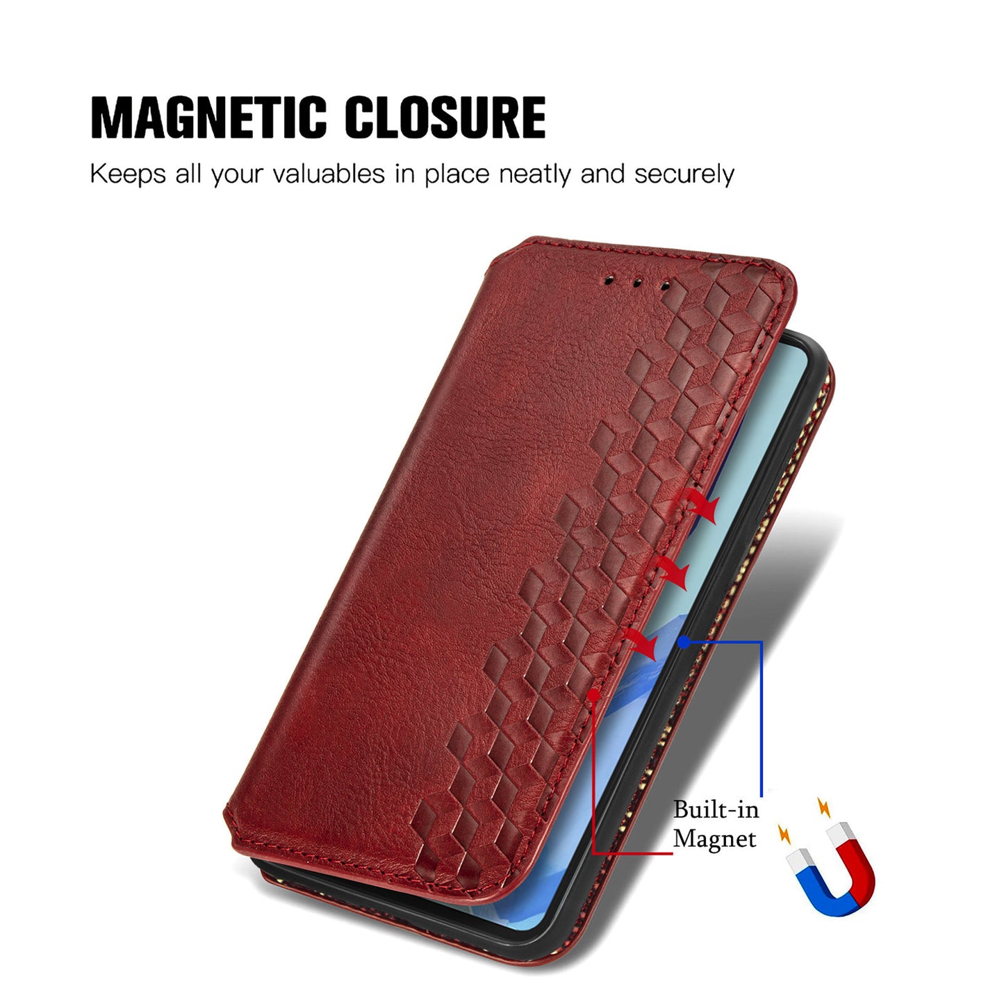 For Samsung Galaxy A16 5G / A16 4G Case Rhombus Imprint PU Leather Wallet Phone Cover - Red
