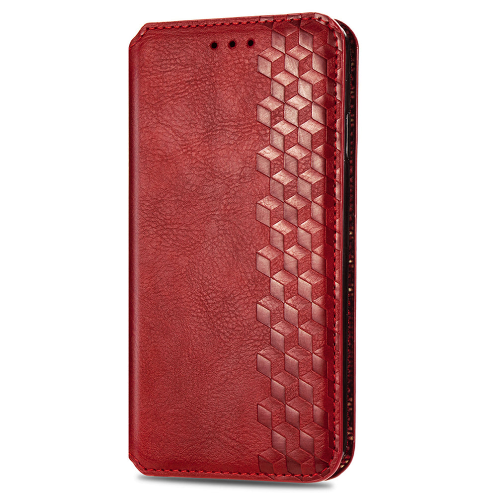 For Samsung Galaxy A16 5G / A16 4G Case Rhombus Imprint PU Leather Wallet Phone Cover - Red